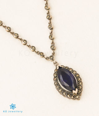 The Nayanika Silver Marcasite Necklace (Blue)