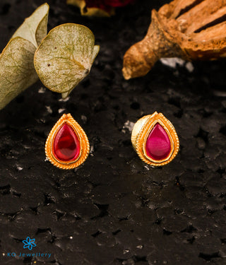 The Ekah Silver Teardrop Kemp Earstuds (Red)