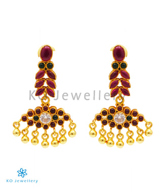 The Varsha Silver Kempu Earrings (Red/Green)