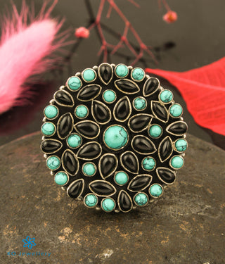 The Prisha Silver Gemstone Cocktail Finger-ring(Black/Turquoise)