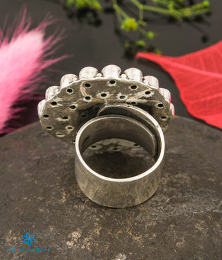 The Amrita Silver Gemstone Cocktail Finger-ring(Coral/Turquoise)