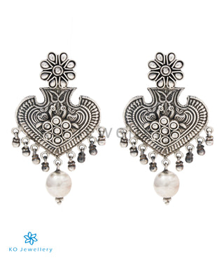 The Bhavika Silver Peacock Earrings (Oxidised)