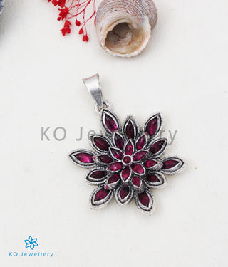 The Padma Silver Lotus Pendant (Red/Oxidised)