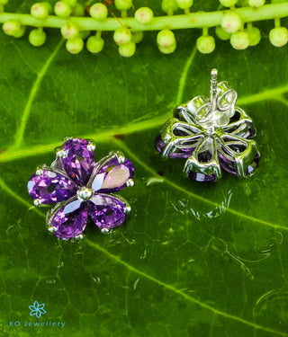 The Petunia Silver Gemstone Ear-studs (Amethyst)