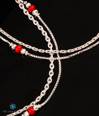 The Kaya Chain Silver Anklets (Red)