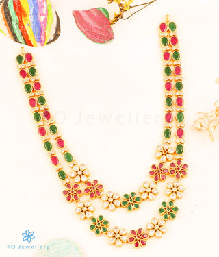 The Indrani 2 layer Silver Kemp Necklace (Red/Green)