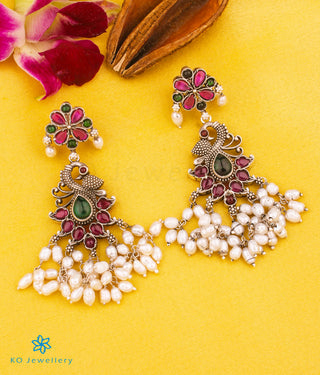 The Rachana Silver Pearl Earrings (Oxidised)