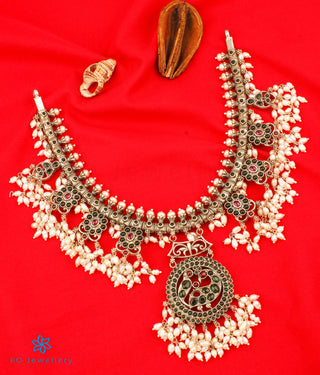 The Aarushi Silver Guttapusalu Necklace (Oxidised/Short)