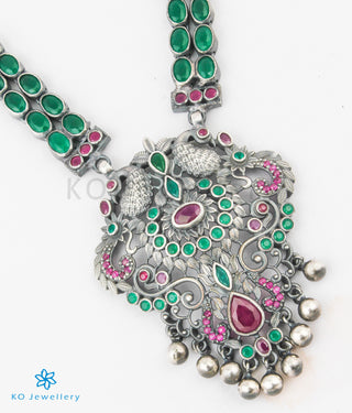 The Madhurya Silver Peacock Kempu Necklace (Oxidised)