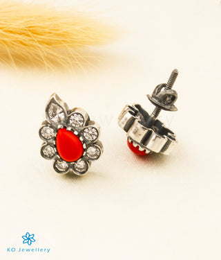 The Bhavika Silver Kemp Pendant Set (Oxidised/Coral)