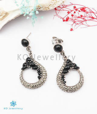 The Rosa Silver Marcasite Earrings (Black)