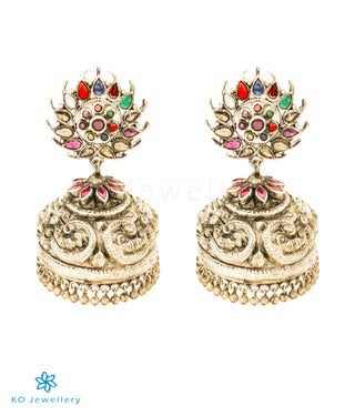 The Kaira Silver Navratna Nakkasi Jhumkas