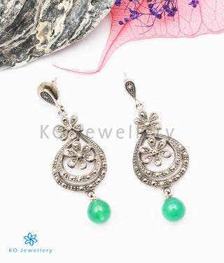 The Silver Marcasite Earrings (Green)