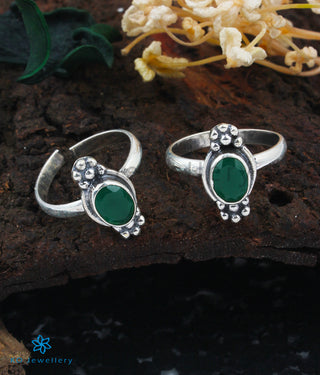 Neeti Silver Toe-Rings (Green)