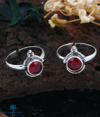 Sakshi Silver Toe-Rings (Red)