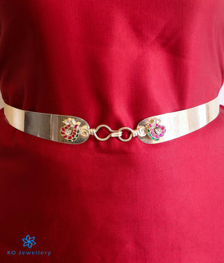 The Kamya Silver Kundan Peacock Waist belt (Bright Silver)