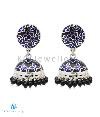 The Basant Silver Meenakari Jhumka (Blue/Black)