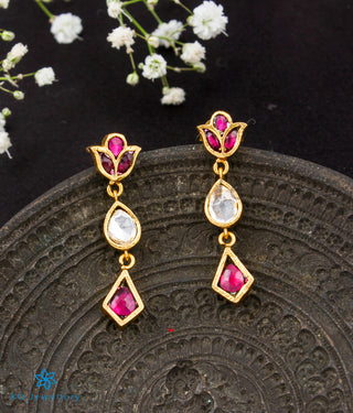 The Kamya Silver Kundan Earrings (Red)