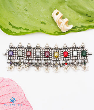 The Khyati Silver Navratna Choker Necklace