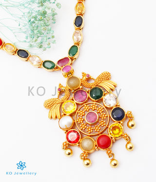 The Paritosh Silver Peacock Navaratna Necklace