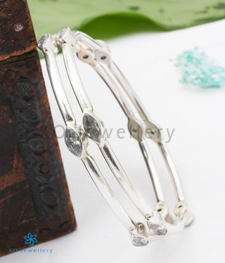 The Anaisha Silver Gemstone Bangle- White(Size 2.4)