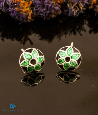 The Rivaz Silver Meenakari Ear-studs (Black/Green)