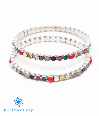 The Lohita Silver Navratna Bangle -Single (Oxidised/Size/2.2/2.4/2.6/2.8)